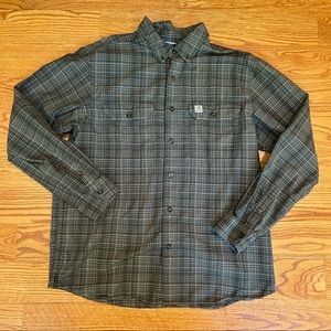 Carhartt Relaxed Fit Green Plaid Button Up Shirt Men’s L w/ Chest Pockets
